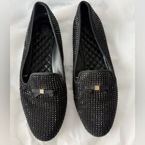 Black Crystal Embellished Women's Loafers